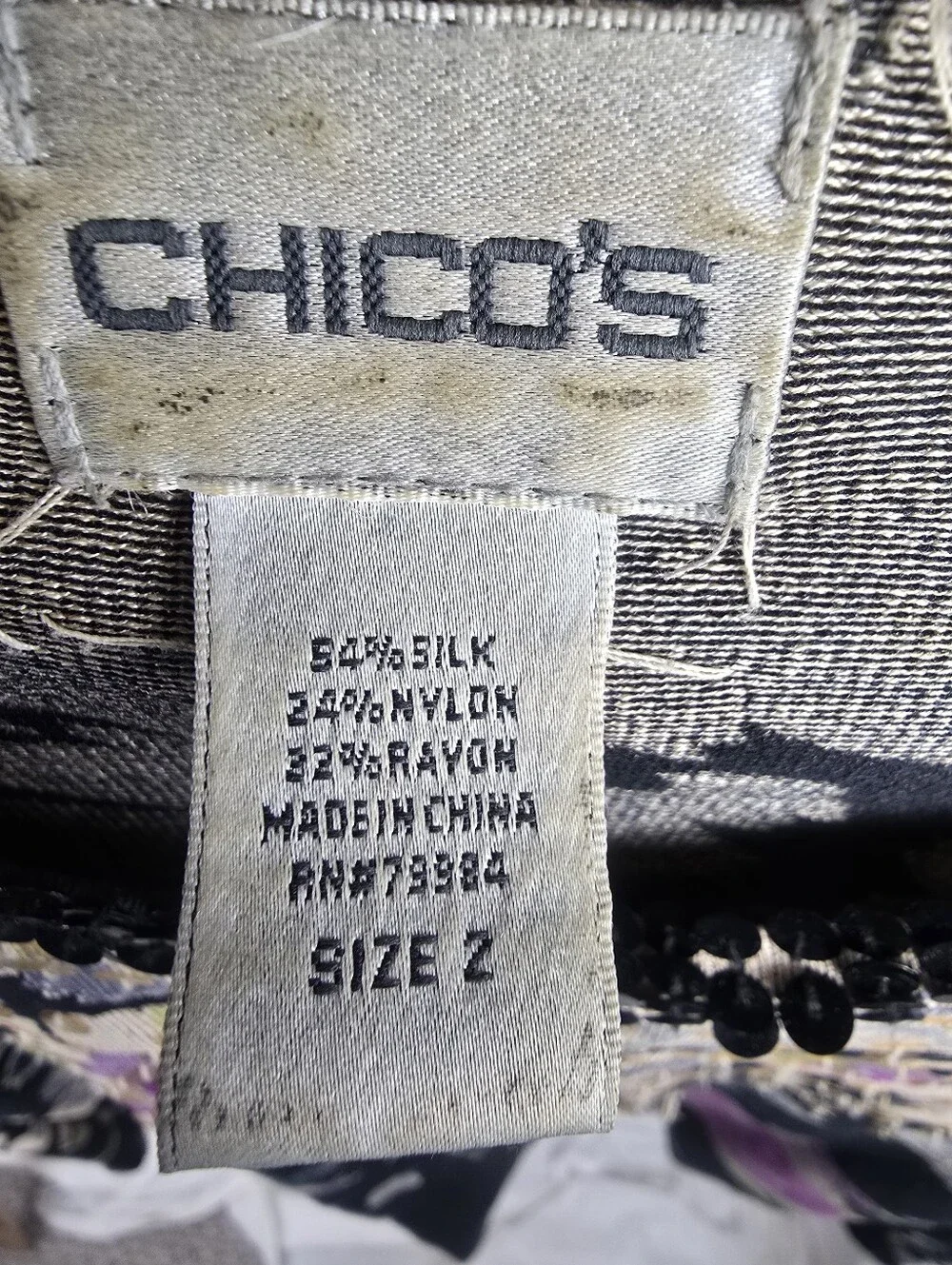 Chico's Black Floral Sequin Silk Blend Cardigan with Purple Roses Sz Chico's 2/L